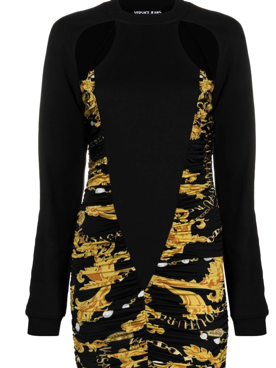 Versace Jeans logo-print ruched Women minidress Couture cut-out 0714